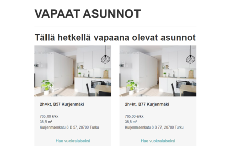 Viimeiset asunnot vuokrattavissa Kurjenlinnan Pihassa